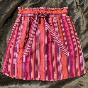 A New Day Madras Stripe Linen Rayon Elastic Tie Waist Skirt With Pockets